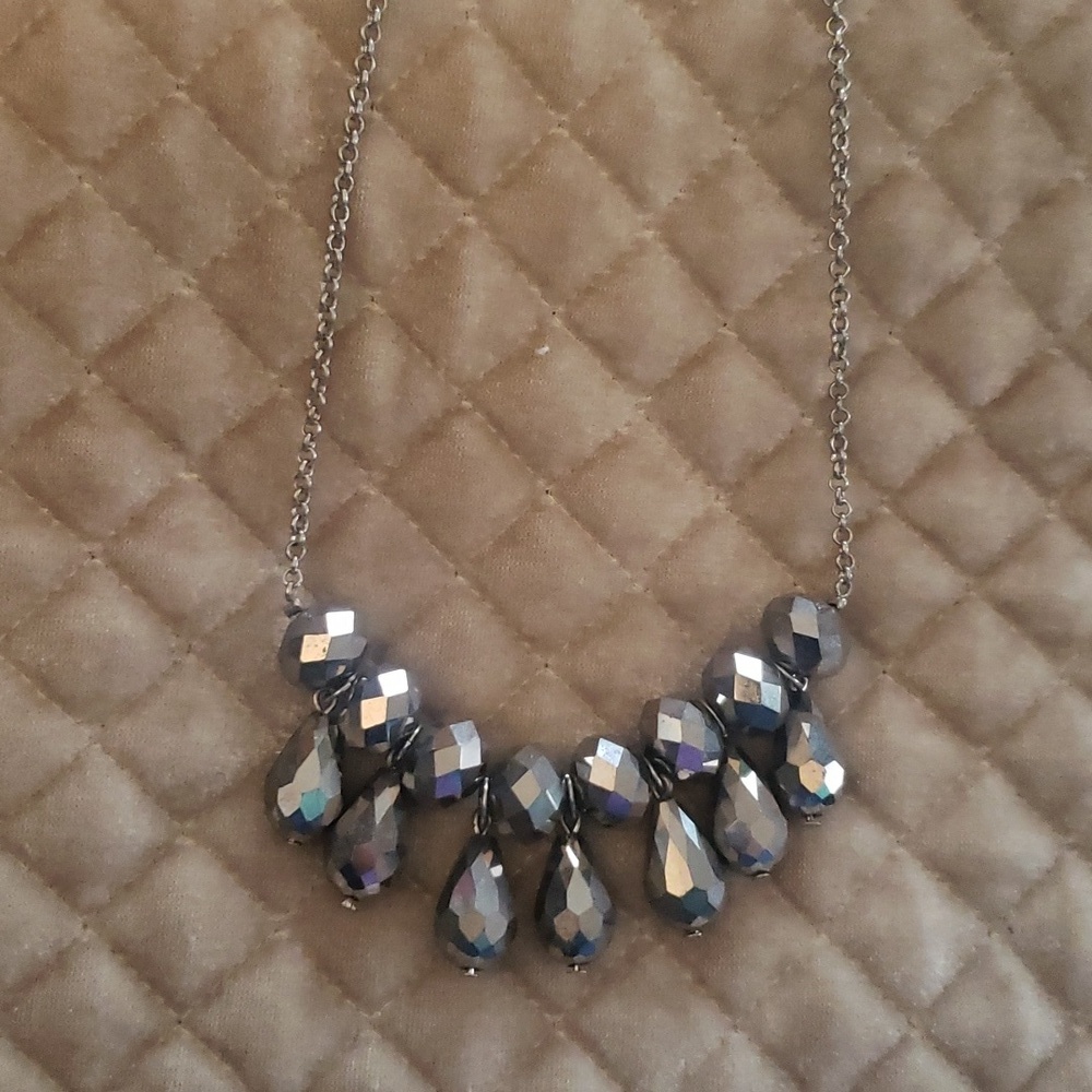Silver-tone Cascade Glass iridescent Bead Statement Necklace